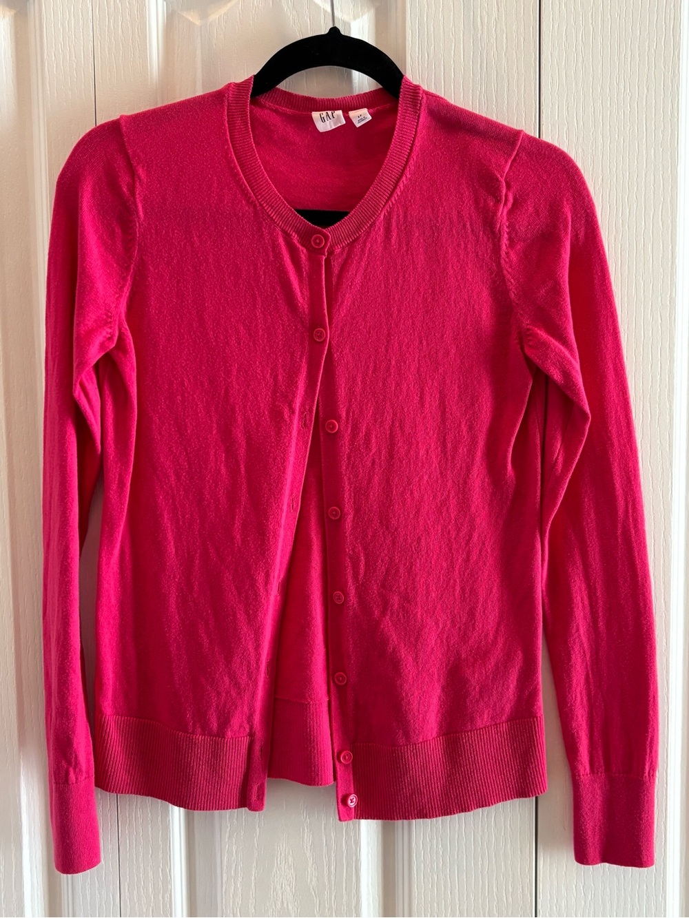 GAP Women's Bright Pink Button-Up Crewneck Cardigan